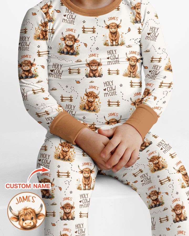 Holy Cow I'm Cute Personalized Bamboo Two Piece Long Sleeve Pajama Set