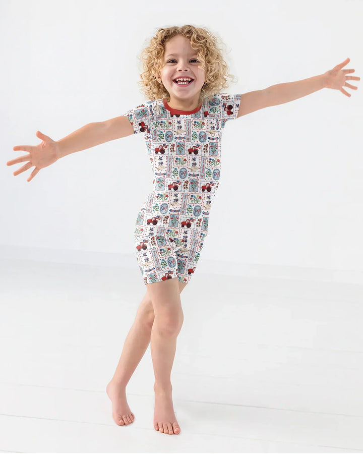 Patriotic USA Silly Goose Family Matching Bamboo Two Piece Short Sleeve Shorts Pajama Set