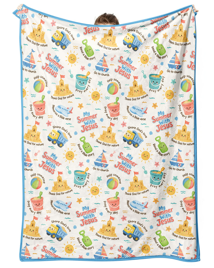 Colorful Summer Beach With Jesus Bamboo Blanket