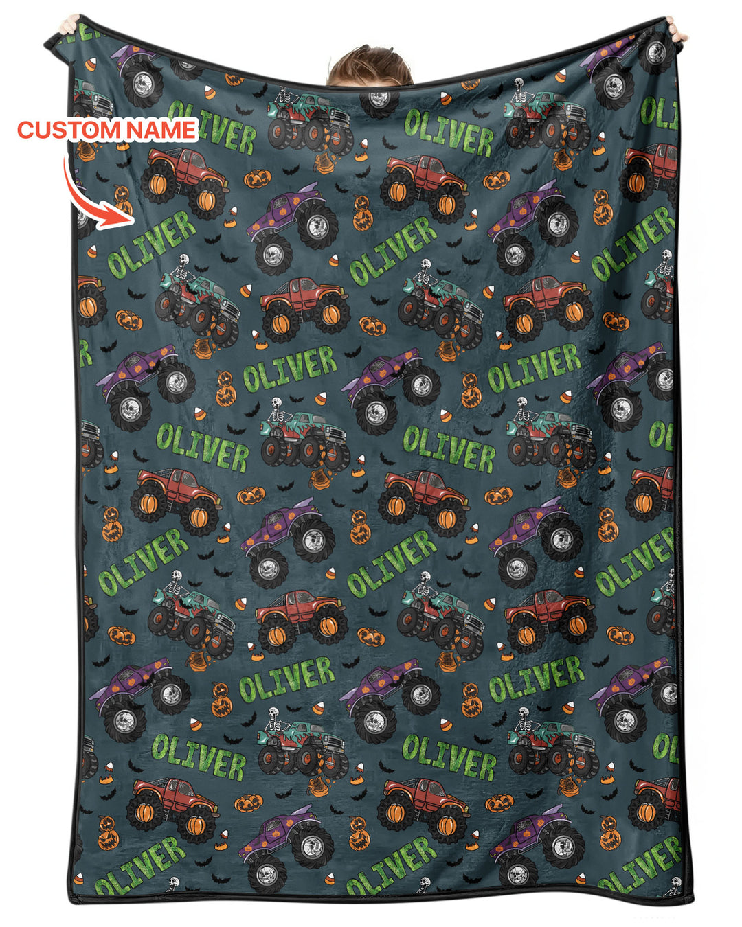 Custom Name Haunted Monster Trucks Bamboo Blanket