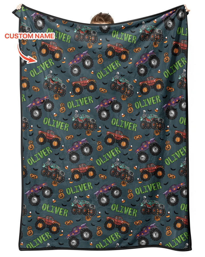 Custom Name Haunted Monster Trucks Bamboo Blanket