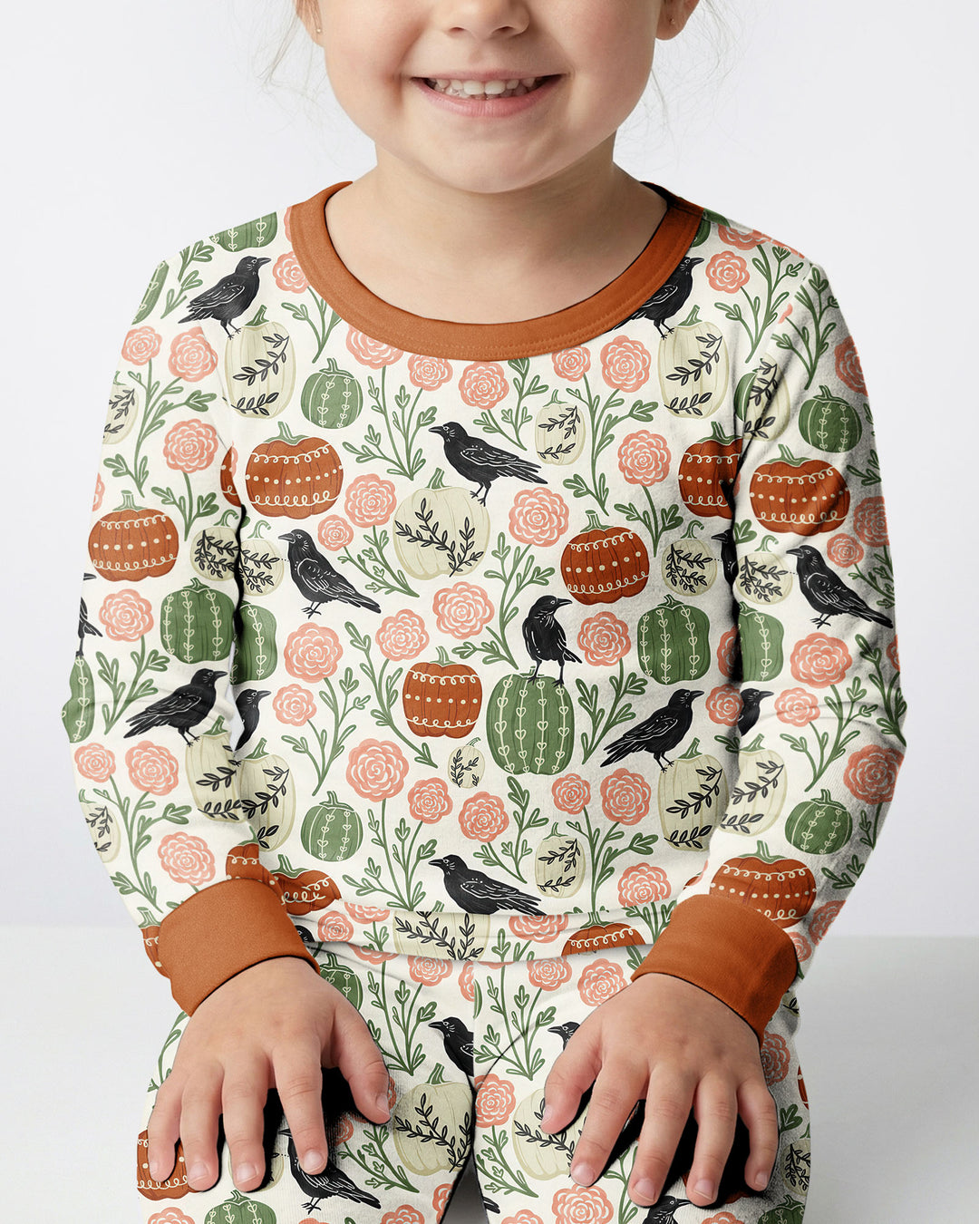 Country Crows with Mums and Pumpkins Bamboo Two Piece Long Sleeve Pajama Set