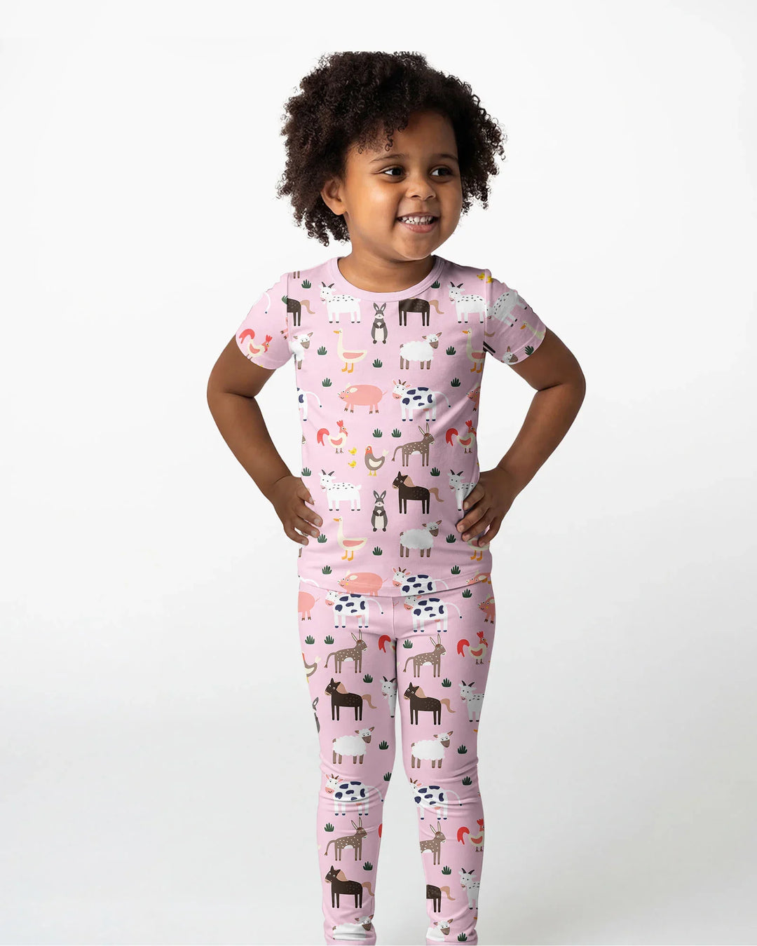 Pink Farm Animals Bamboo Two Piece Short Sleeve Pyjamas Set