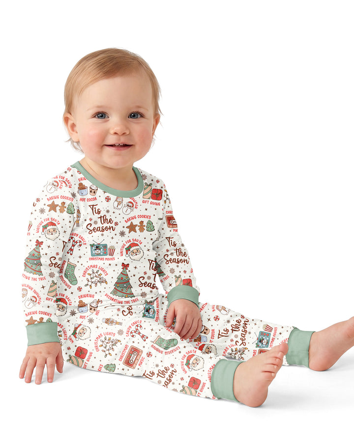 Tis The Season Retro Christmas Bamboo Two Piece Long Sleeve Pajama Set