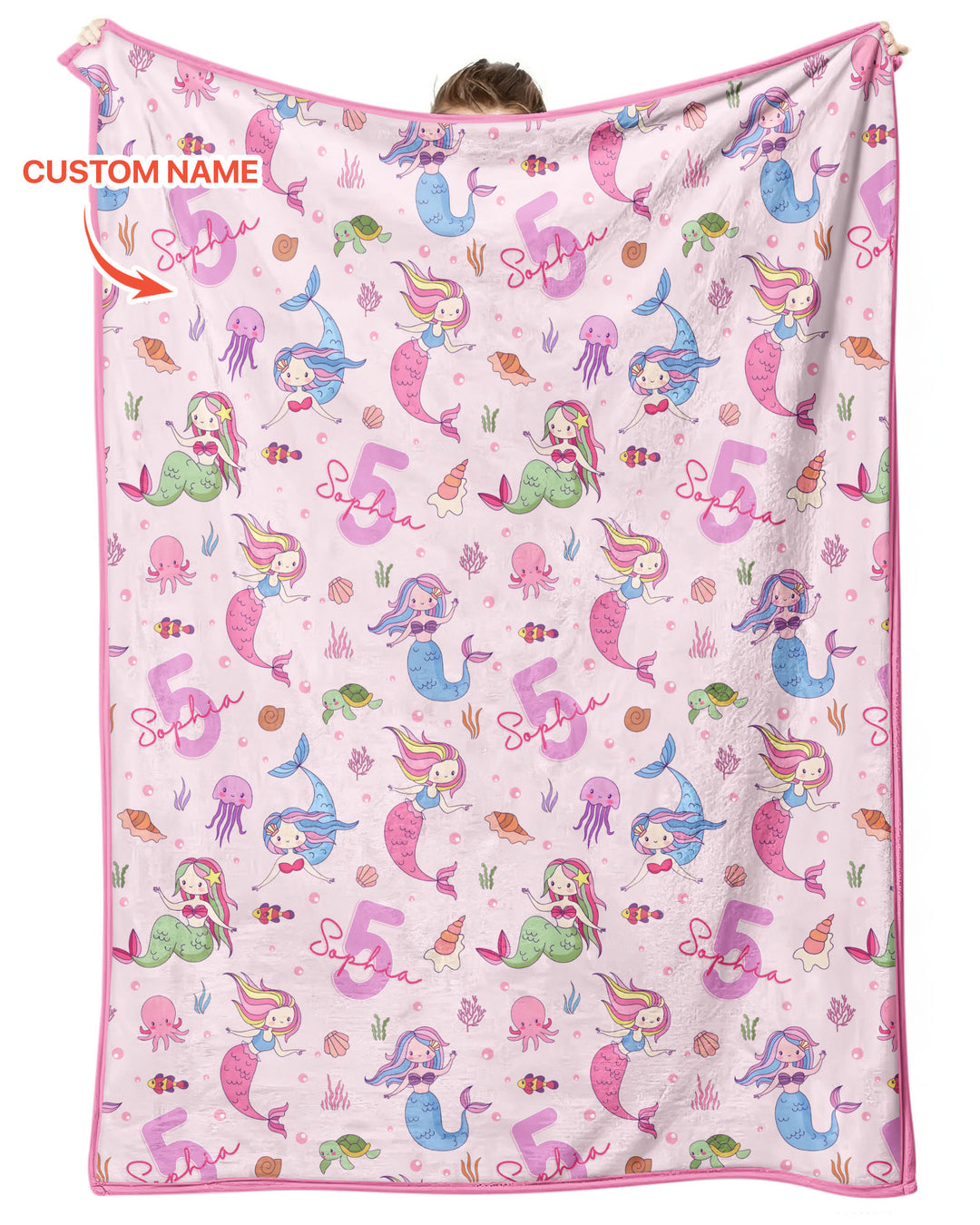 Custom Name Birthday Mermaid Bamboo Blanket