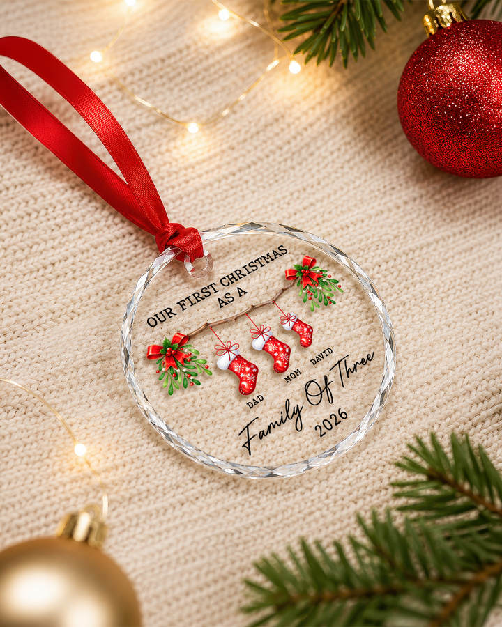 Family Of Three Personalized Glass Ornament