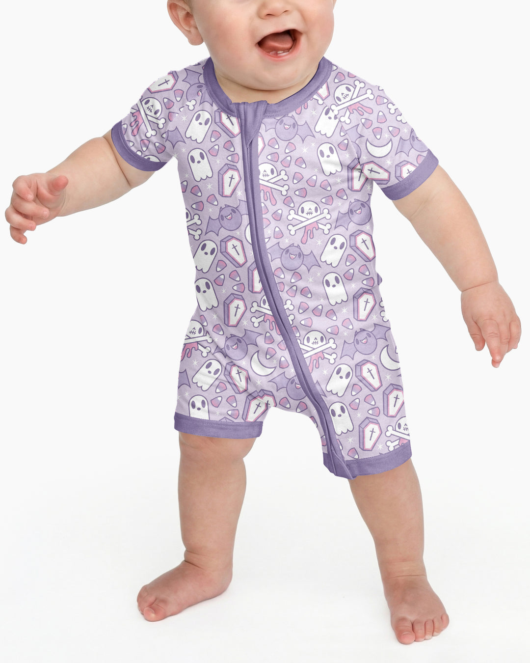 Cute Ghost Halloween Pastel Purple Spooky Bamboo Shorty Zippy