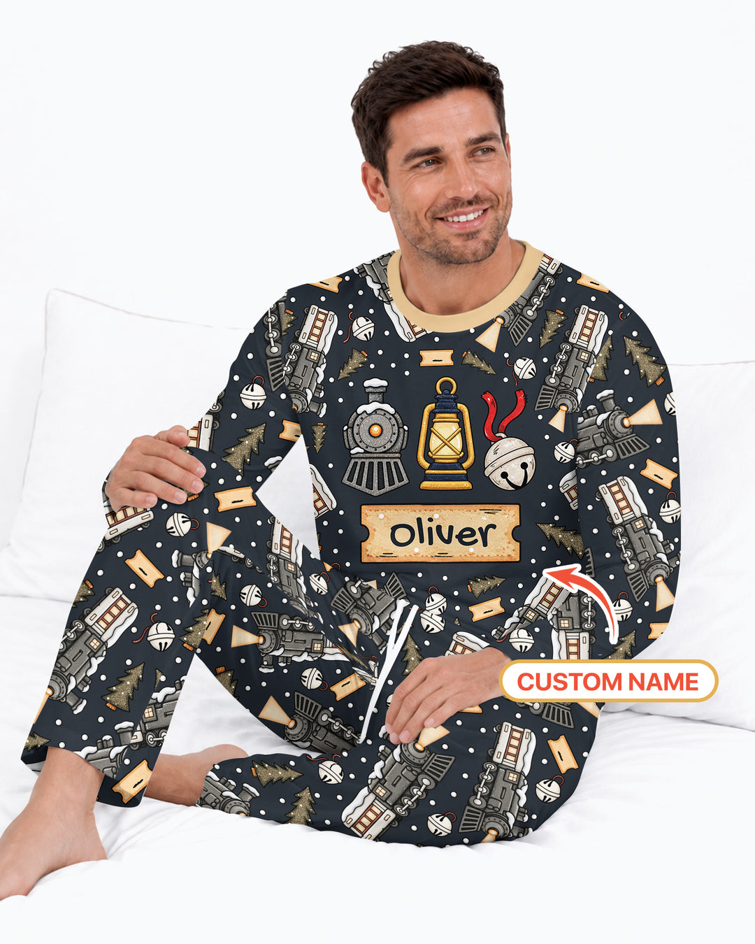 Custom Name Believe Kid Train  Bamboo Men's Pajama Set
