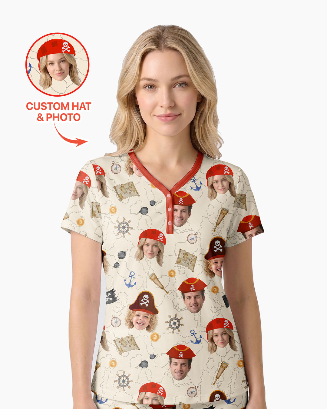 Custom Photo Treasure Map Adventures Family Matching Bamboo Women Short Sleeve Short Pajama Set