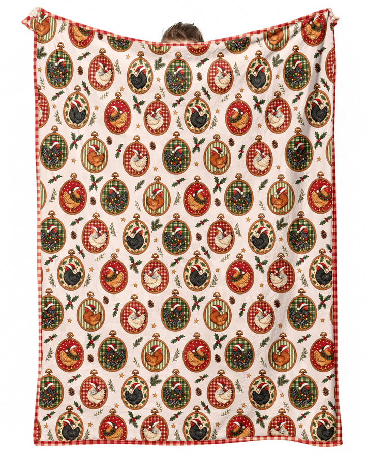 Chicken Merry Clucking Christmas  Bamboo Blanket