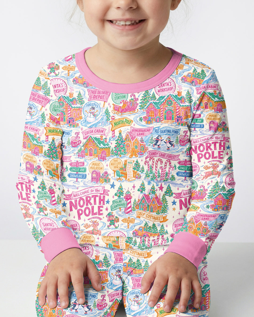 Pink North Pole Wonderland Bamboo Two Piece Long Sleeve Pajama Set