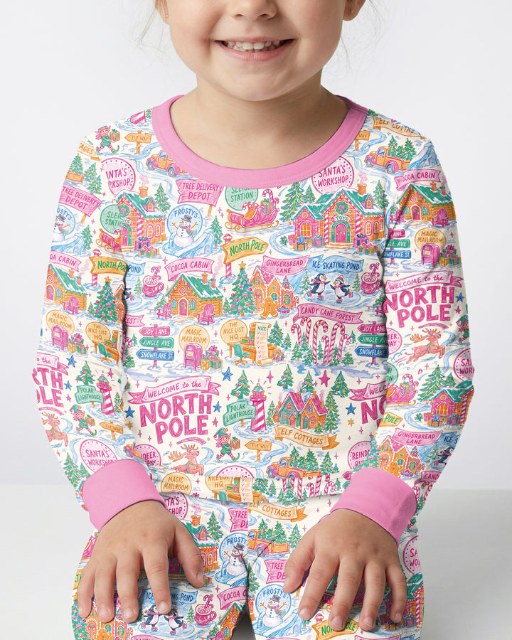 Pink North Pole Wonderland Bamboo Two Piece Long Sleeve Pajama Set