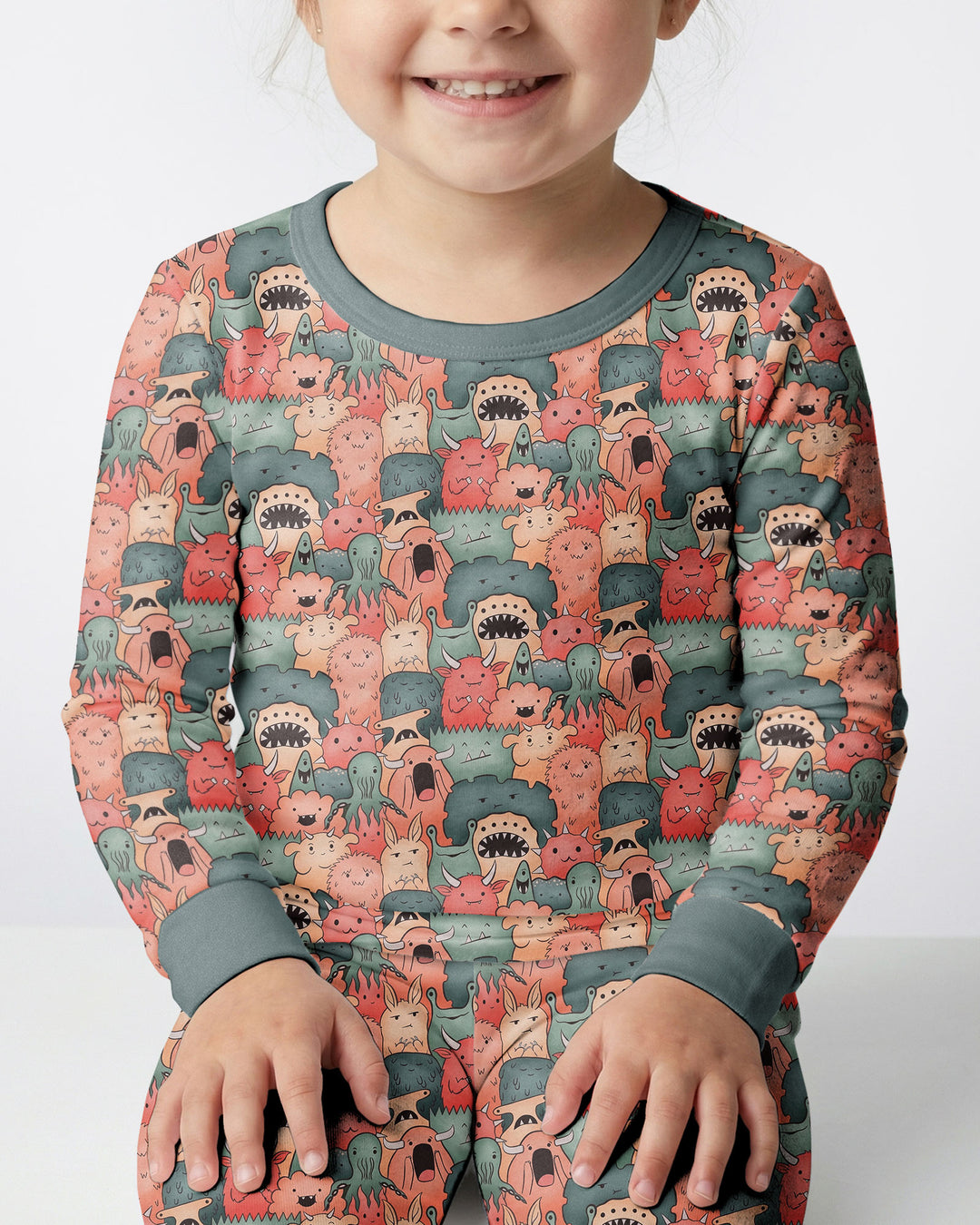Cute Monster Crowd Bamboo Two Piece Long Sleeve Pajama Set