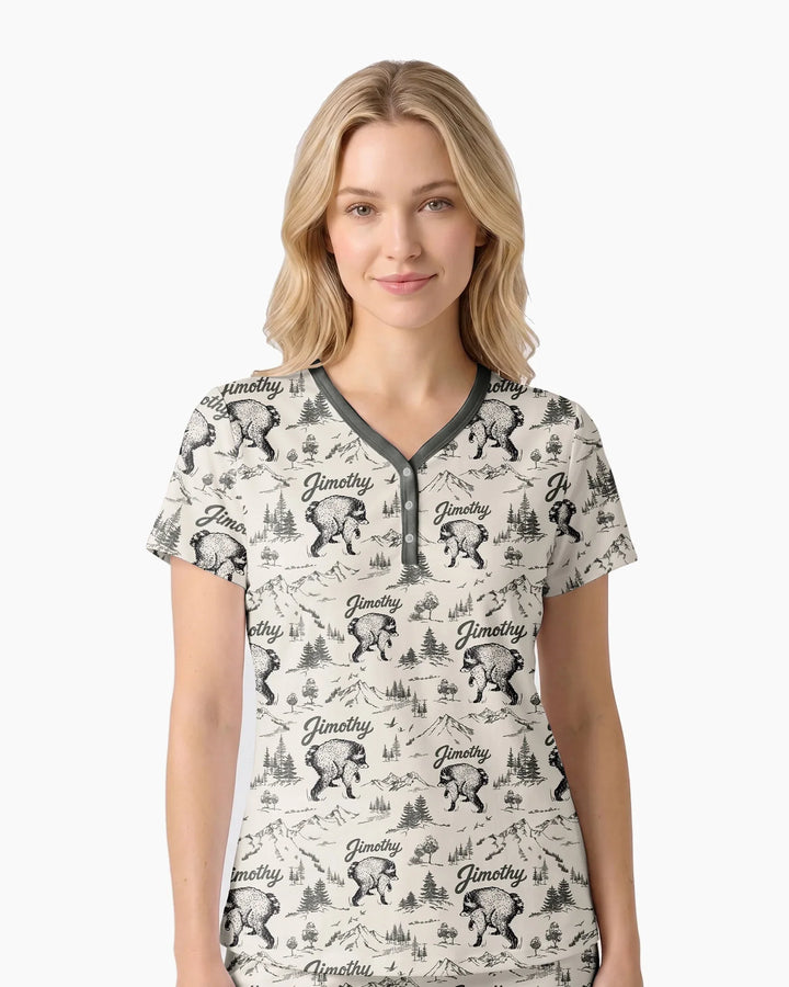 Vintage Jimothy Racoon Family Matching Bamboo Women Short Sleeve Short Pajama Set