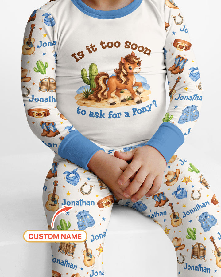 Is It Too Soon To Ask For A Pony Custom Name Bamboo Two Piece Long Sleeve Pajama Set