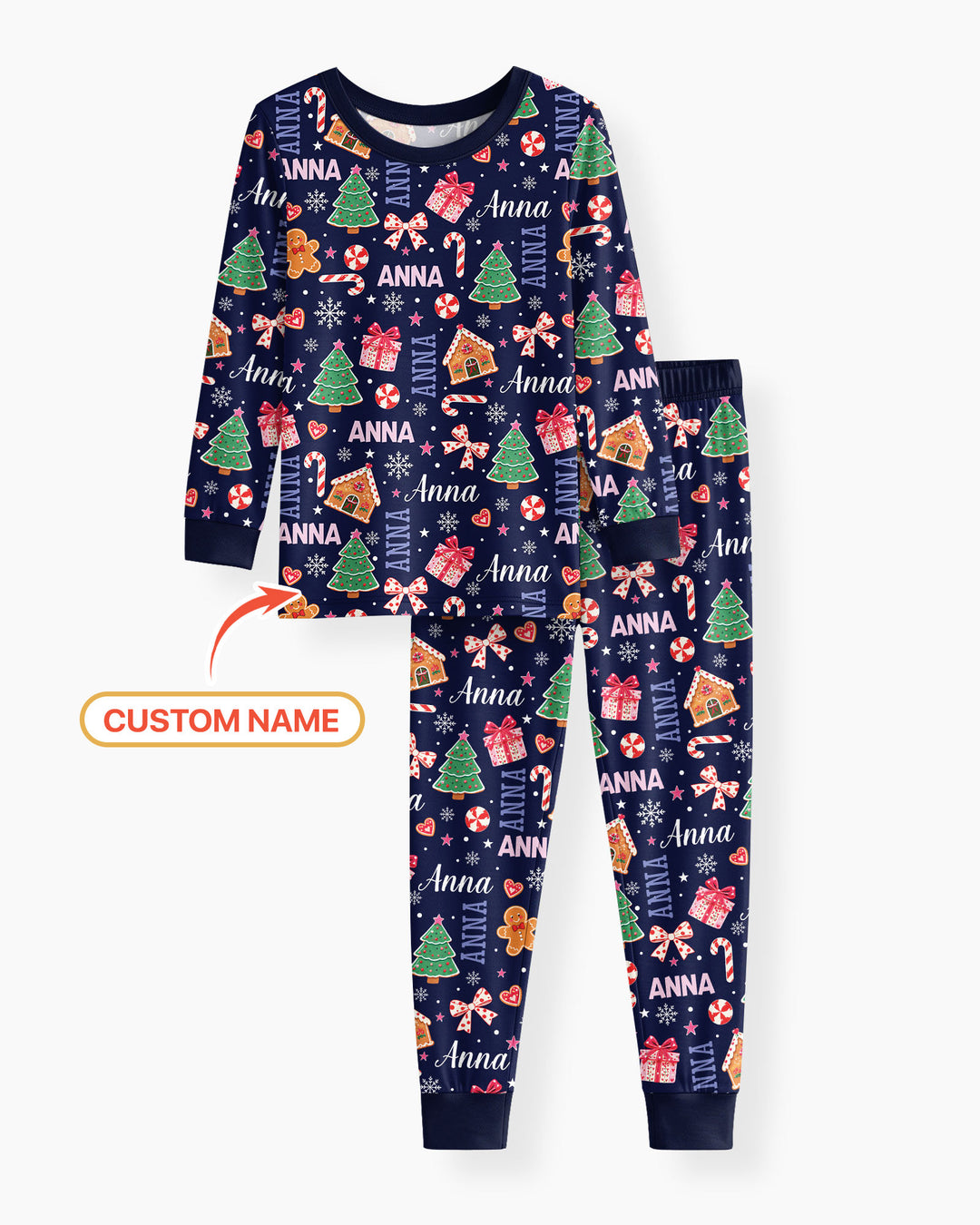 Custom Name Christmas Crew Family Matching Bamboo Two Piece Long Sleeve Pajama Set