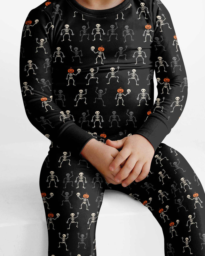 Halloween Dancing Skeleton Bamboo Two Piece Long Sleeve Pajama Set