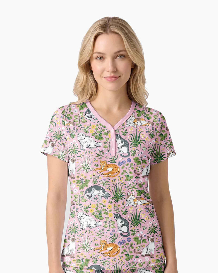 Kitten Garden Family Matching Bamboo Women Short Sleeve Short Pajama Set