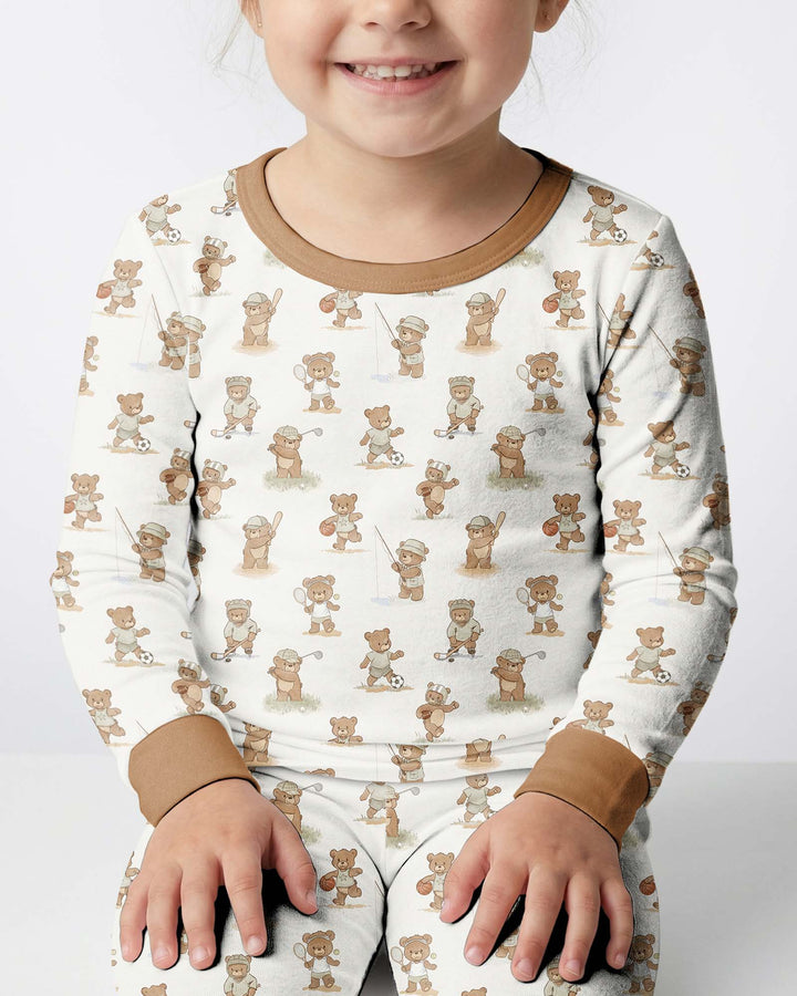 Little Sports Bears Bamboo Two Piece Long Sleeve Pajama Set