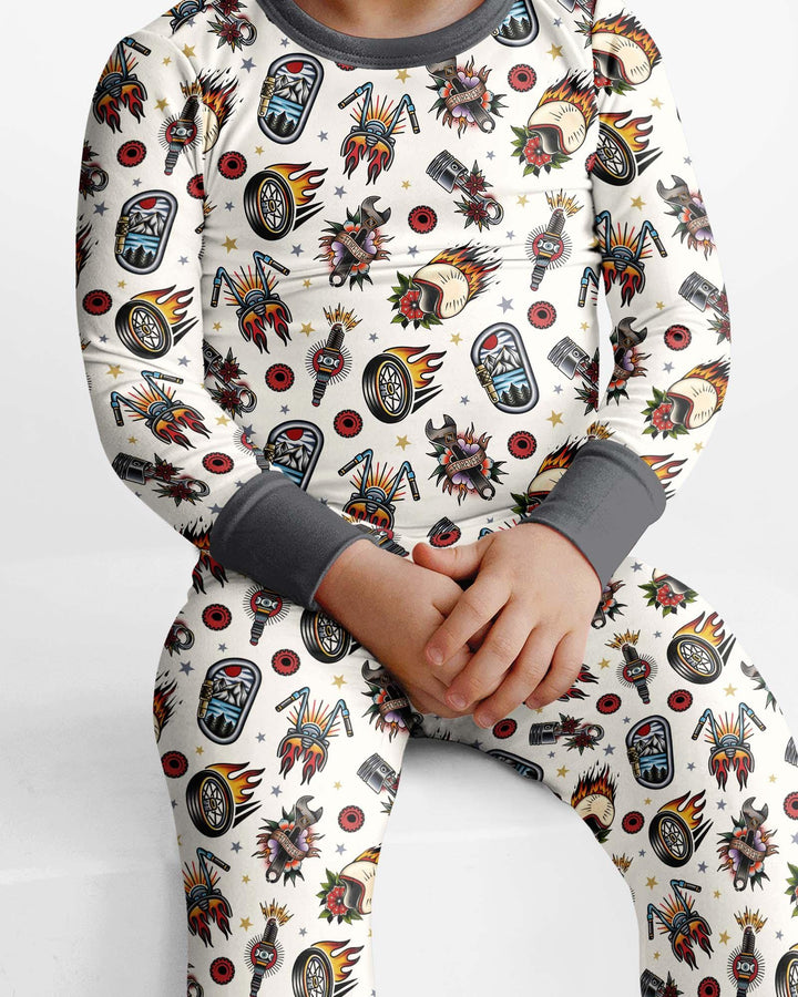 Born to Ride Together Family Matching Bamboo Two Piece Long Sleeve Pajama Set