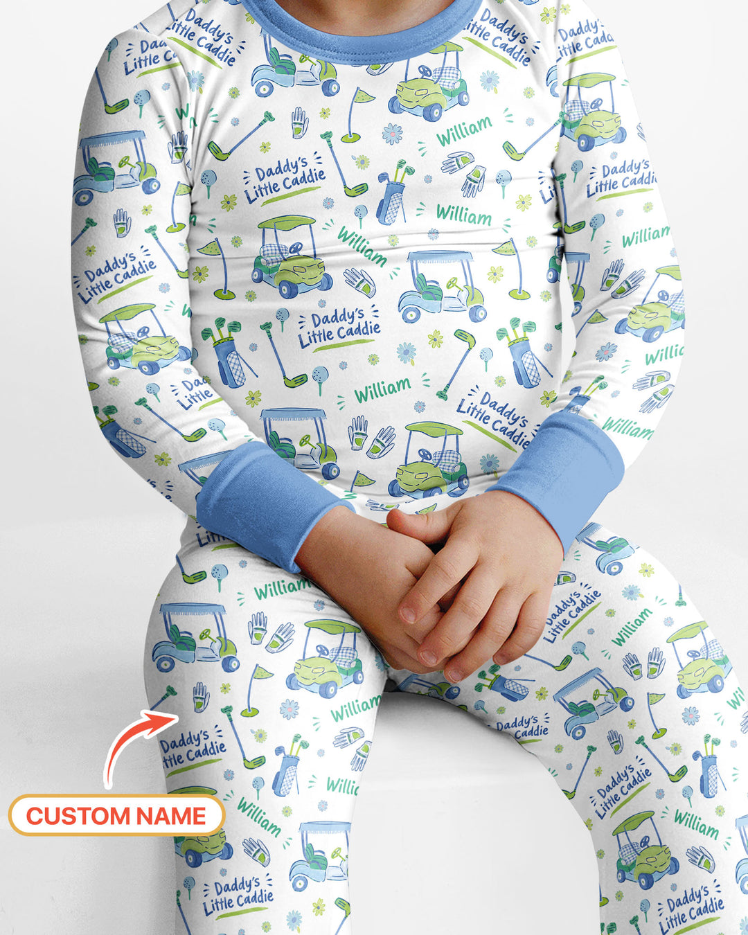 Daddy's Little Caddie Custom Name Bamboo Two Piece Long Sleeve Pajama Set