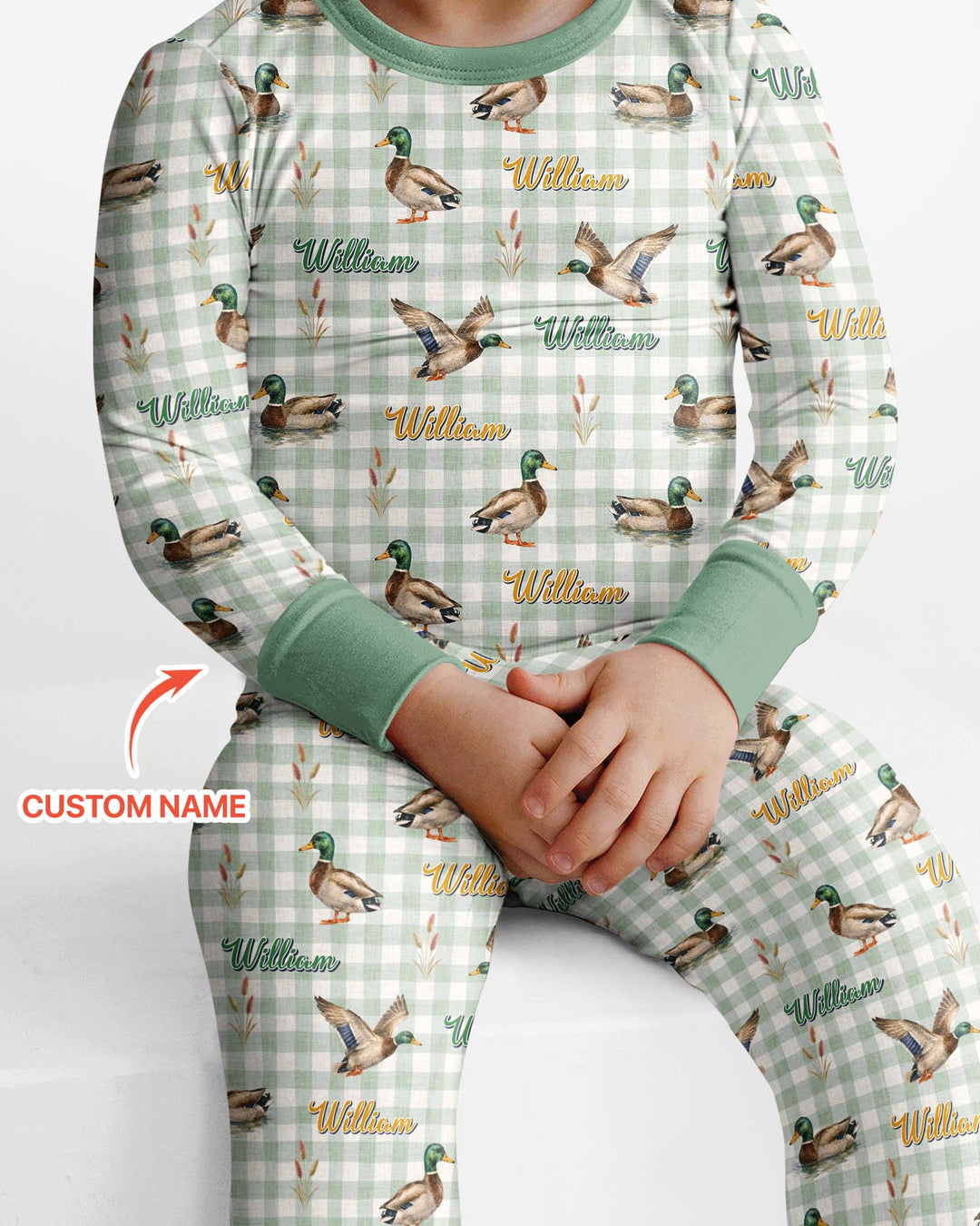 Mallard Duck Custom Name Bamboo Two Piece Long Sleeve Pajama Set