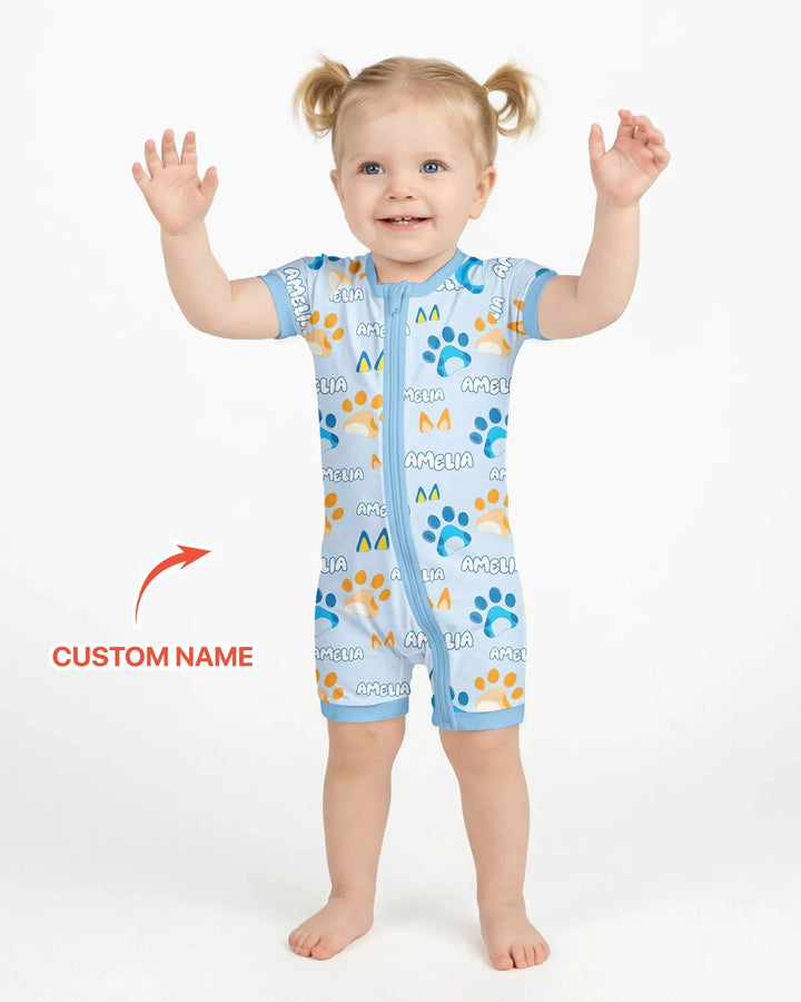 Custom Name Favourite Blue Dog Family Matching Bamboo Shorty Zippy