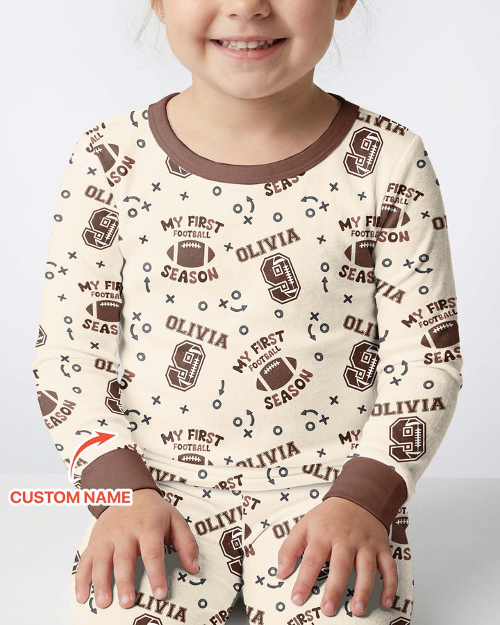 Custom Name My First Football Season Bamboo Two Piece Long Sleeve Pajama Set