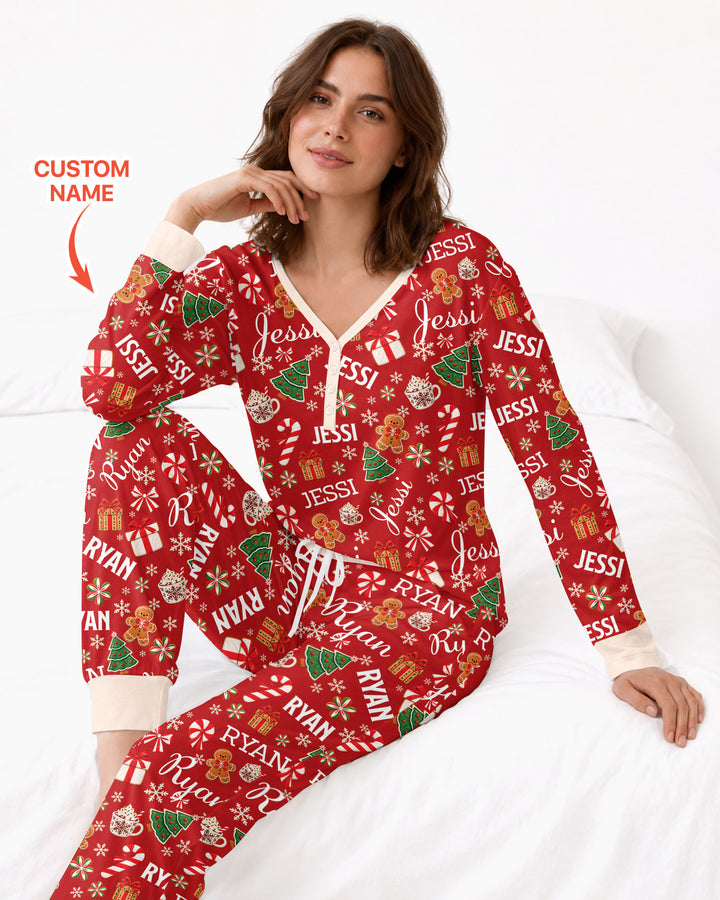 Merry Christmas Custom Name Bamboo Women Pajama Set