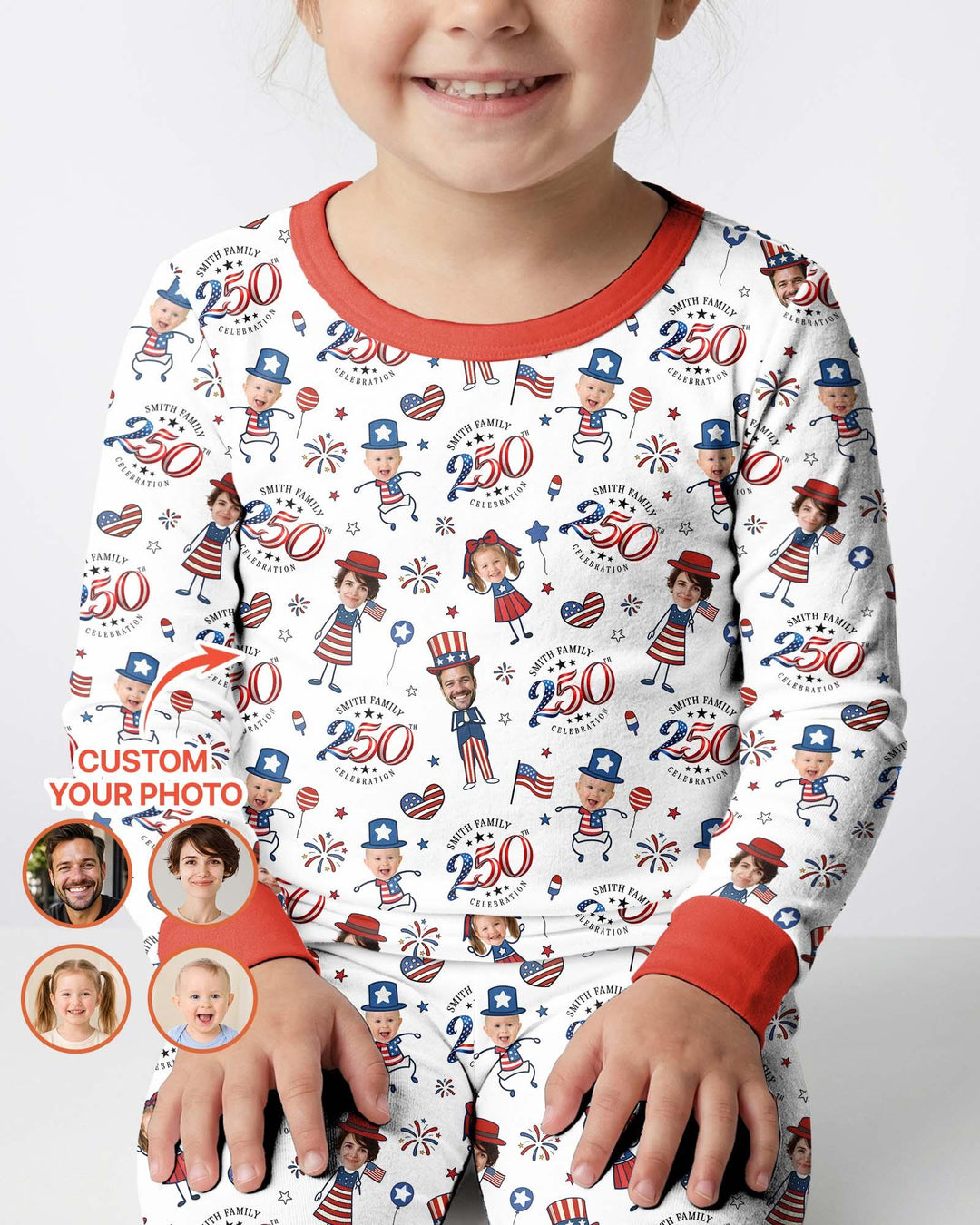 Custom Photo Smith Family Celebration Bamboo Two Piece Long Sleeve Pajama Set