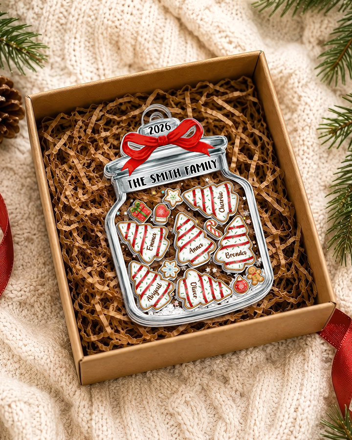 Family Christmas Tree Cake Jar Shaker Ornament