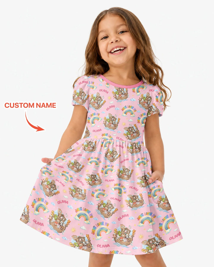 Custom Name Jesus Loves Me Noah's Ark Bamboo Twirl Dress
