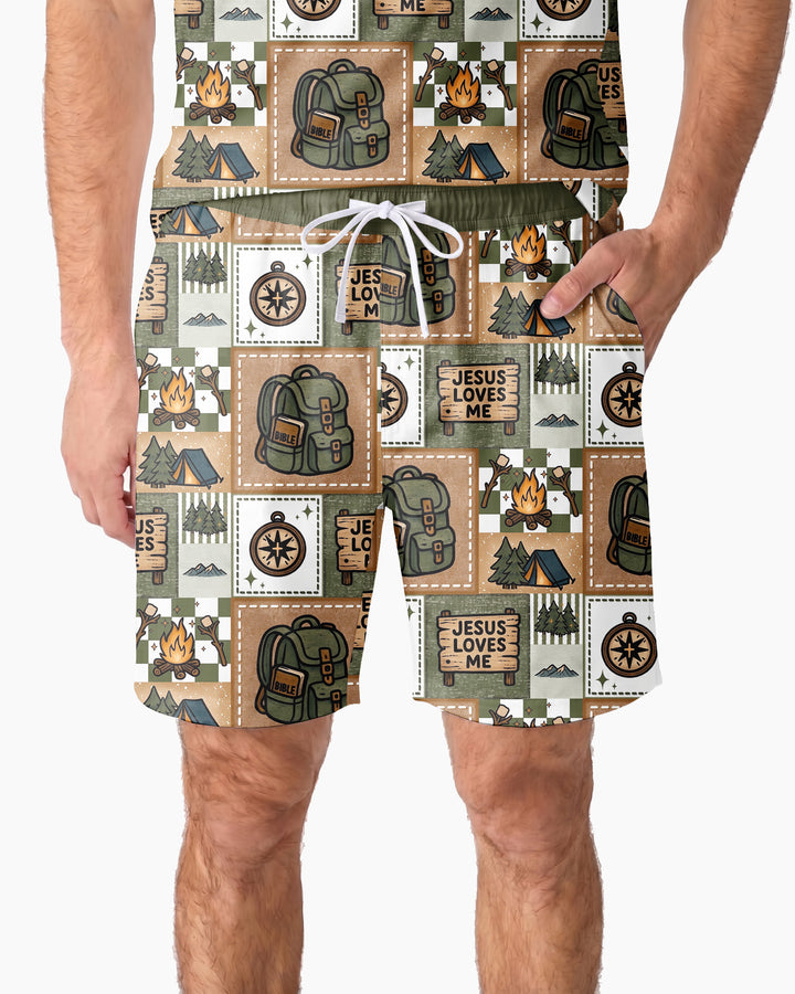 Camping Jesus Loves Me Bamboo Men Short Sleeve Short Pajama Set