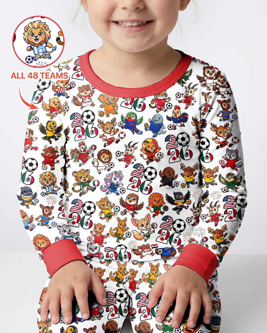 Kawaii Animals Soccer Tour 2026 Family Matching Bamboo Two Piece Long Sleeve Pajama Set
