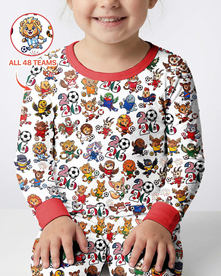 Kawaii Animals Soccer Tour 2026 Family Matching Bamboo Two Piece Long Sleeve Pajama Set