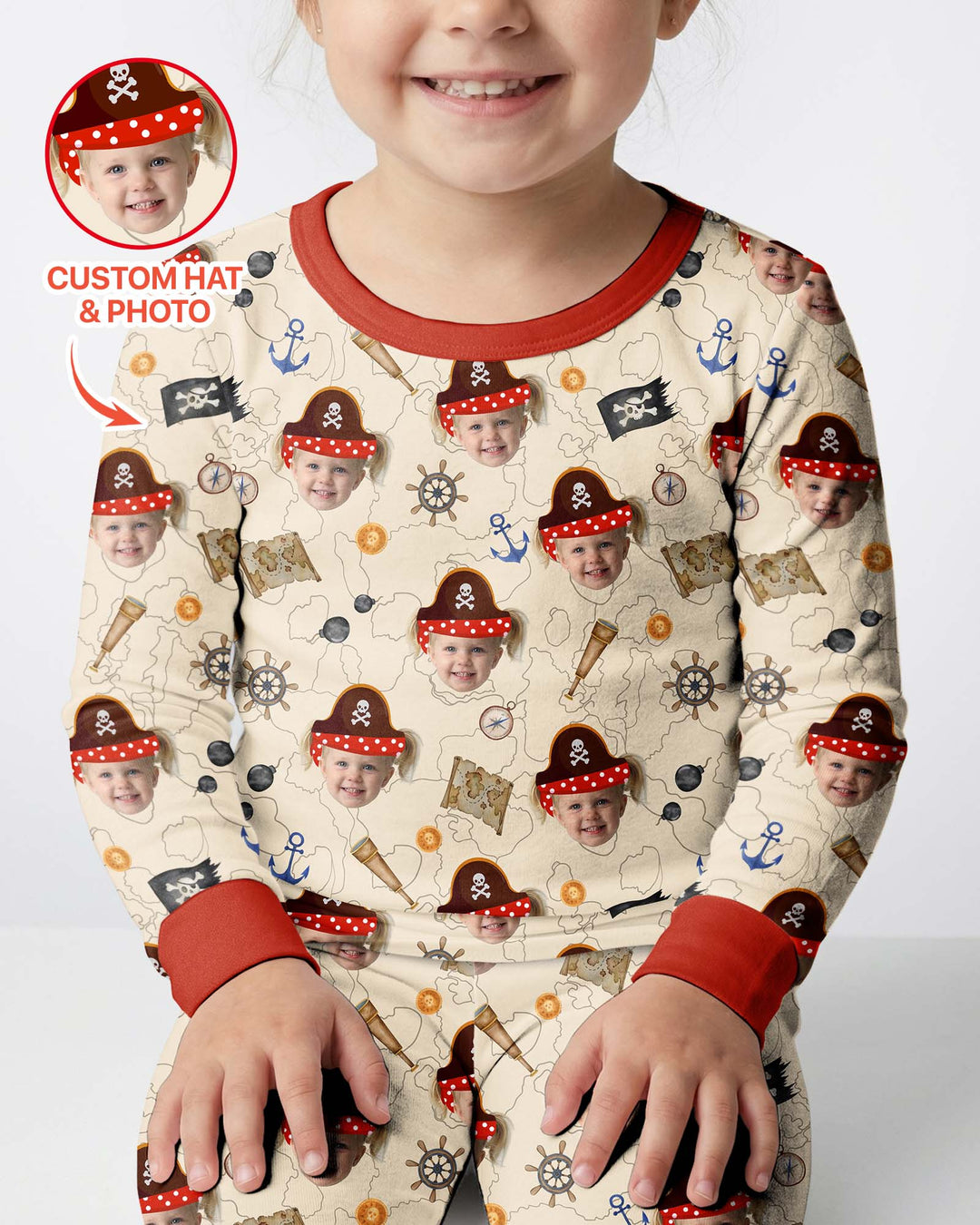 Custom Photo Treasure Map Adventures Family Matching Bamboo Two Piece Long Sleeve Pajama Set