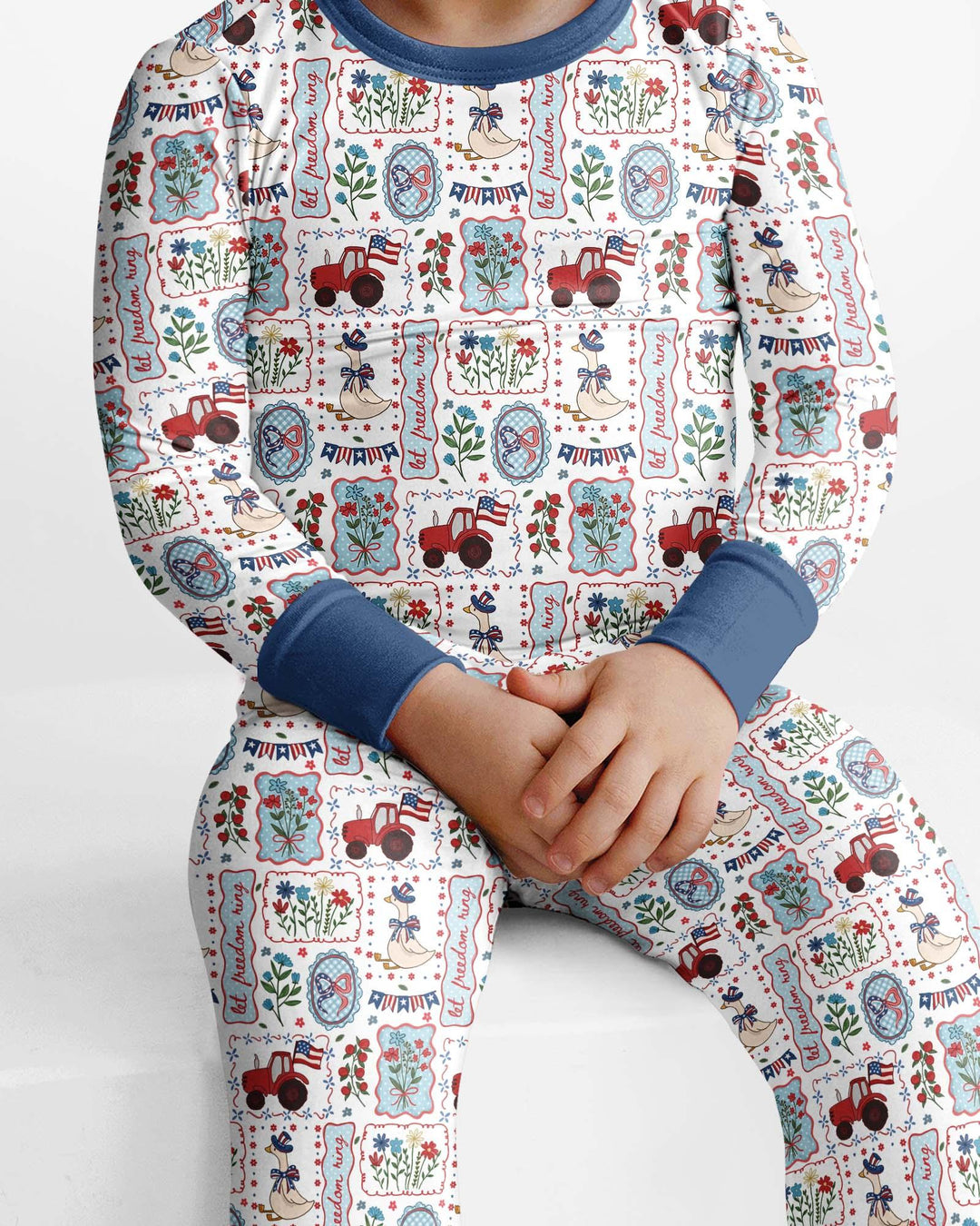 Patriotic USA Silly Goose Family Matching Bamboo Two Piece Long Sleeve Pajama Set
