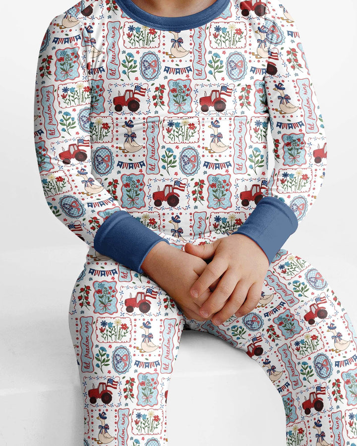 Patriotic USA Silly Goose Family Matching Bamboo Two Piece Long Sleeve Pajama Set
