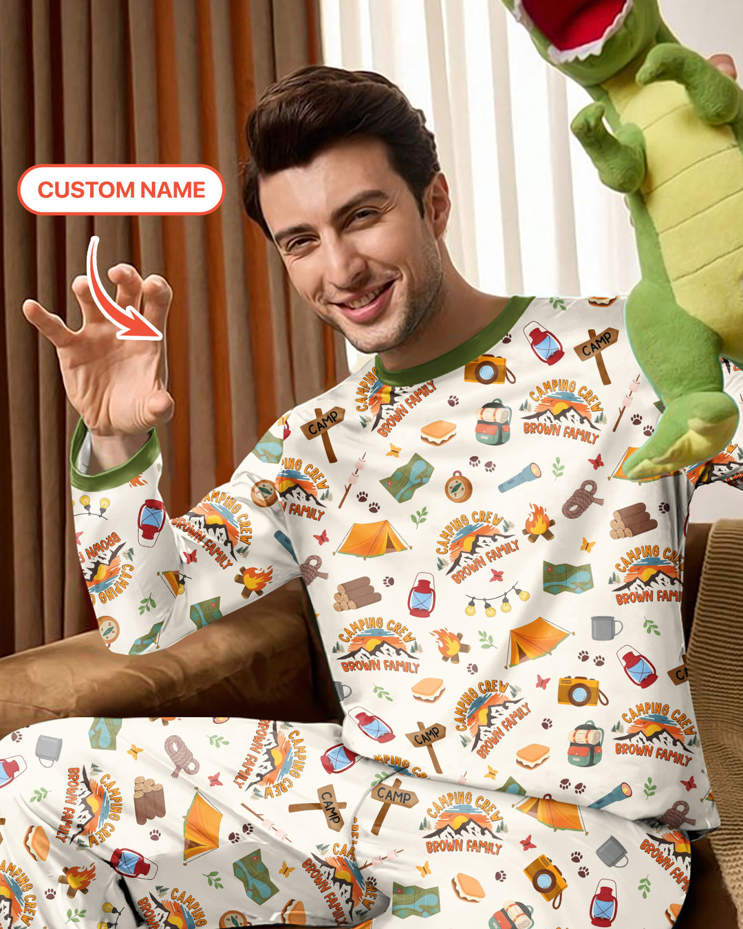 Custom Name Camping Crew Family Matching Bamboo Men's Pajama Set