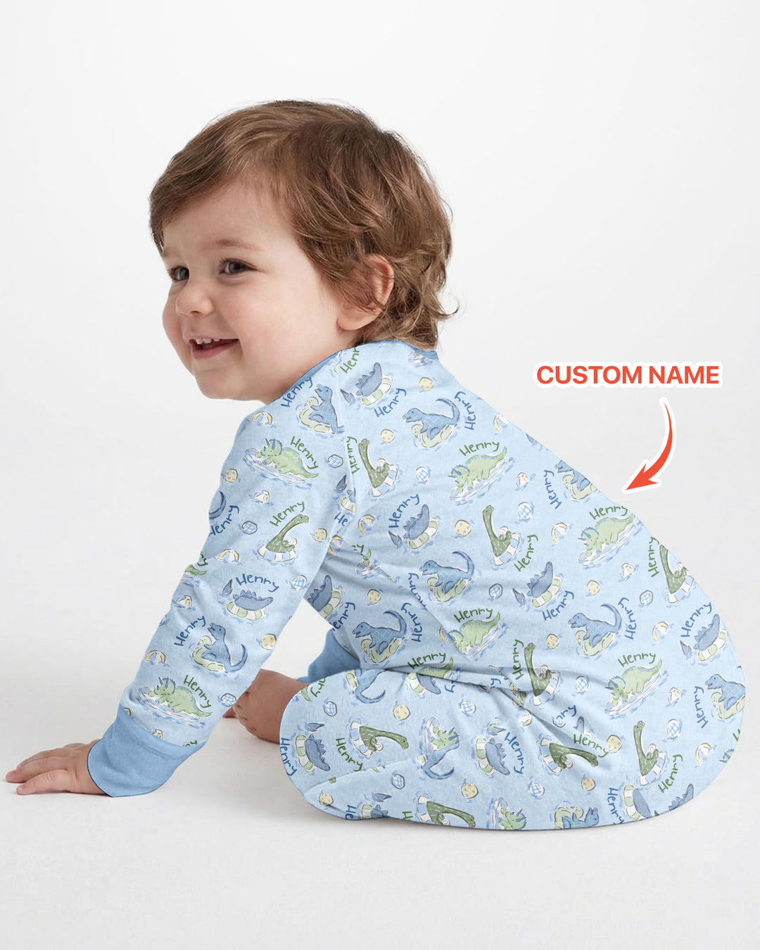 Dinos Swimming Custom Name Bamboo Convertible Zippy