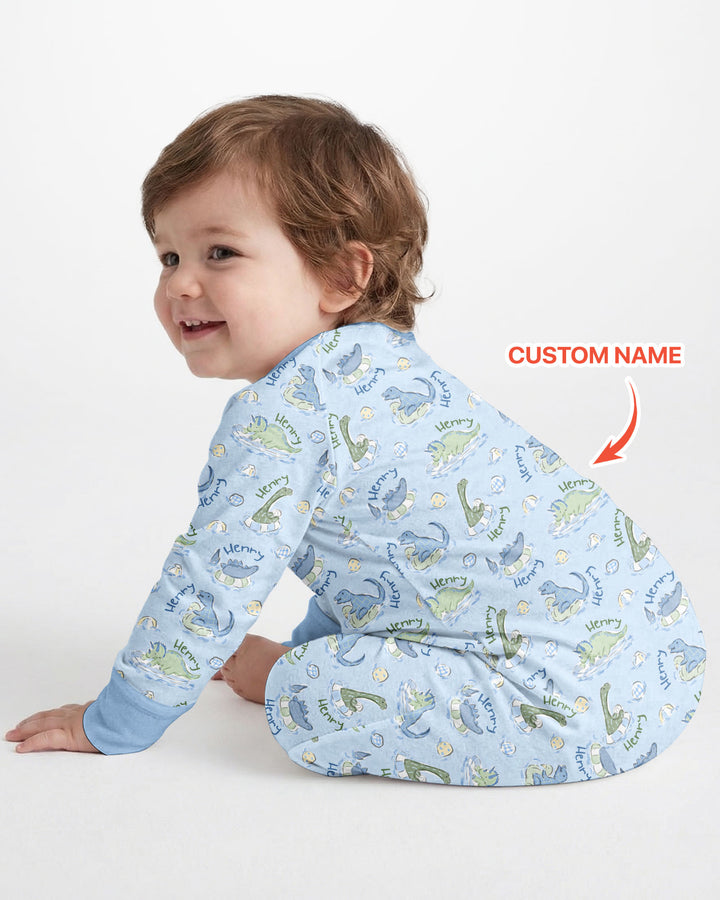 Dinos Swimming Custom Name Bamboo Convertible Zippy