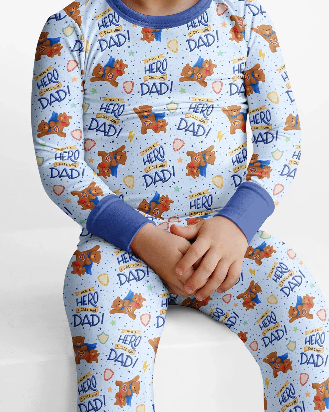 I Have A Hero Daddy & Me Matching Bamboo Two Piece Long Sleeve Pajama Set