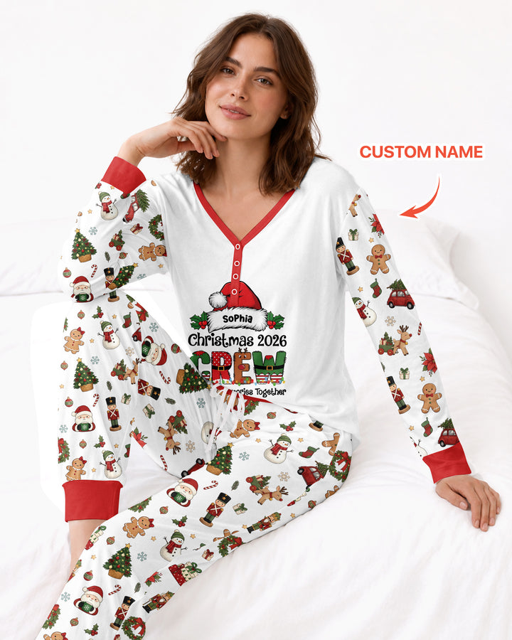 Custom Name Christmas 2026 Crew Bamboo Women Pajama Set