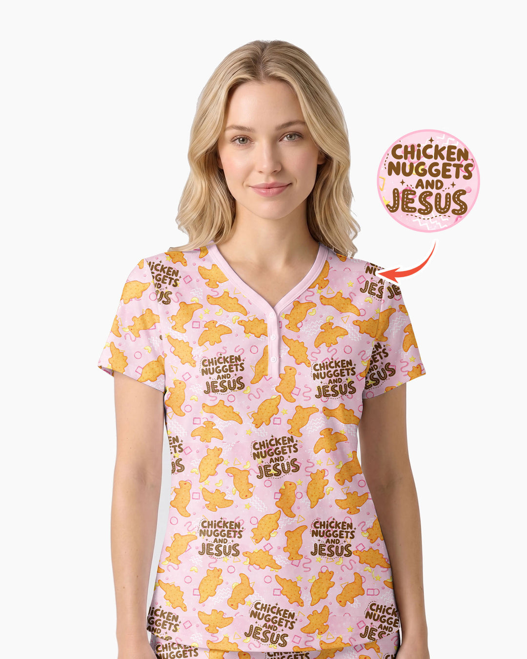 Chicken Nuggets and Jesus Family Matching Bamboo Women Short Sleeve Short Pajama Set