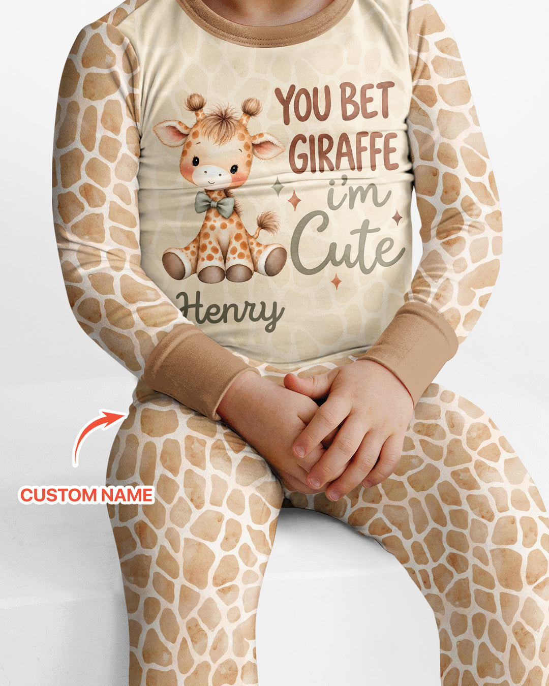 Personalized You Bet Giraffe I'm Cute Bamboo Two Piece Long Sleeve Pajama Set