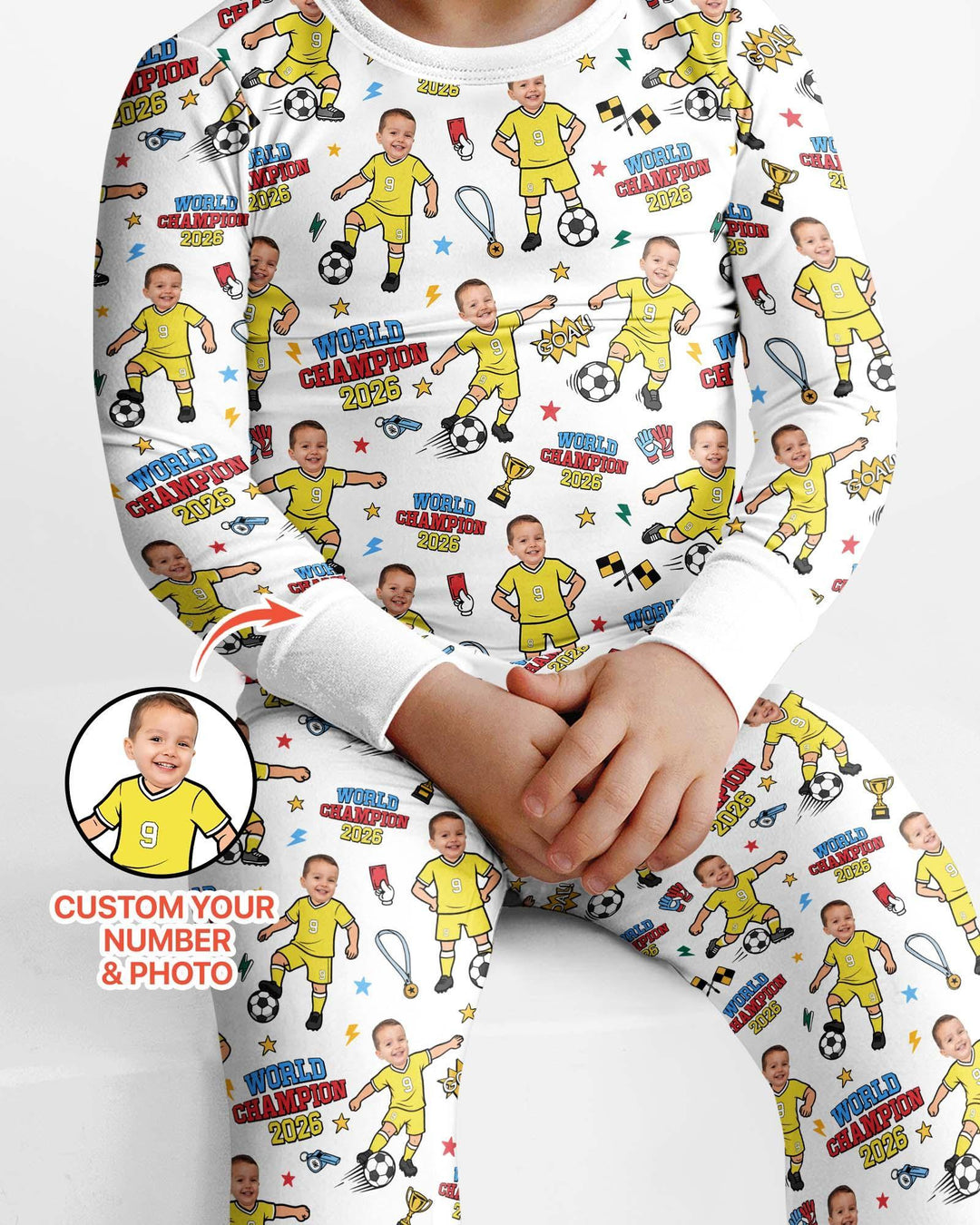 Custom Photo World Champion 2026 Family Matching Bamboo Two Piece Long Sleeve Pajama Set