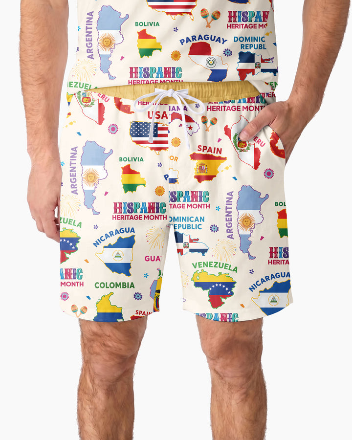 Hispanic Heritage Month Country Flags Bamboo Men Short Sleeve Short Pajama Set
