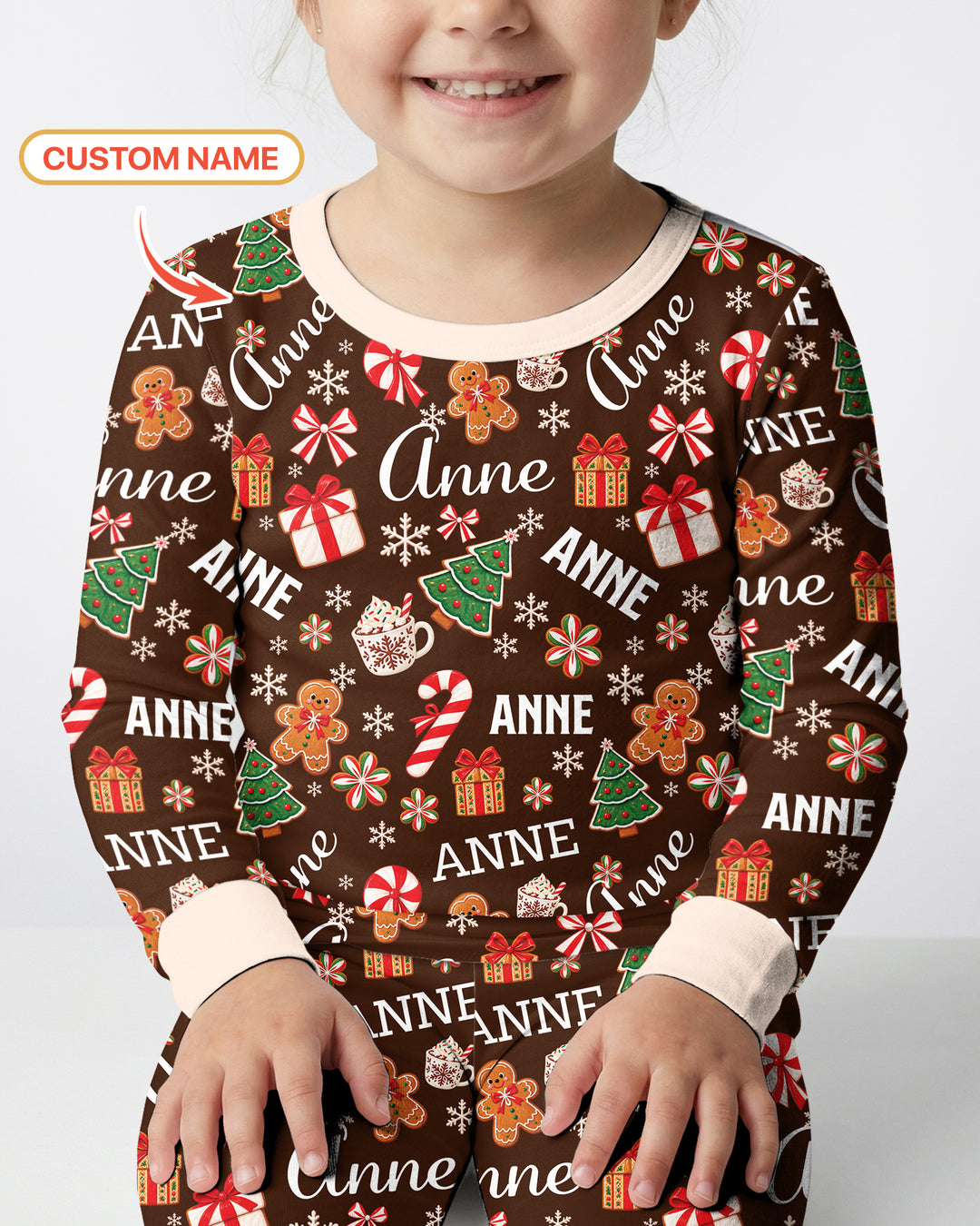 Merry Christmas Custom Name Bamboo Two Piece Long Sleeve Pajama Set