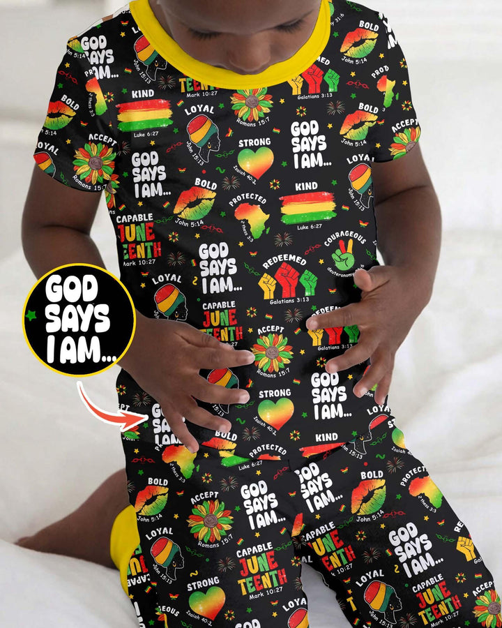 God Says I Am Juneteenth Blessings Bamboo Two Piece Short Sleeve Pajama Set