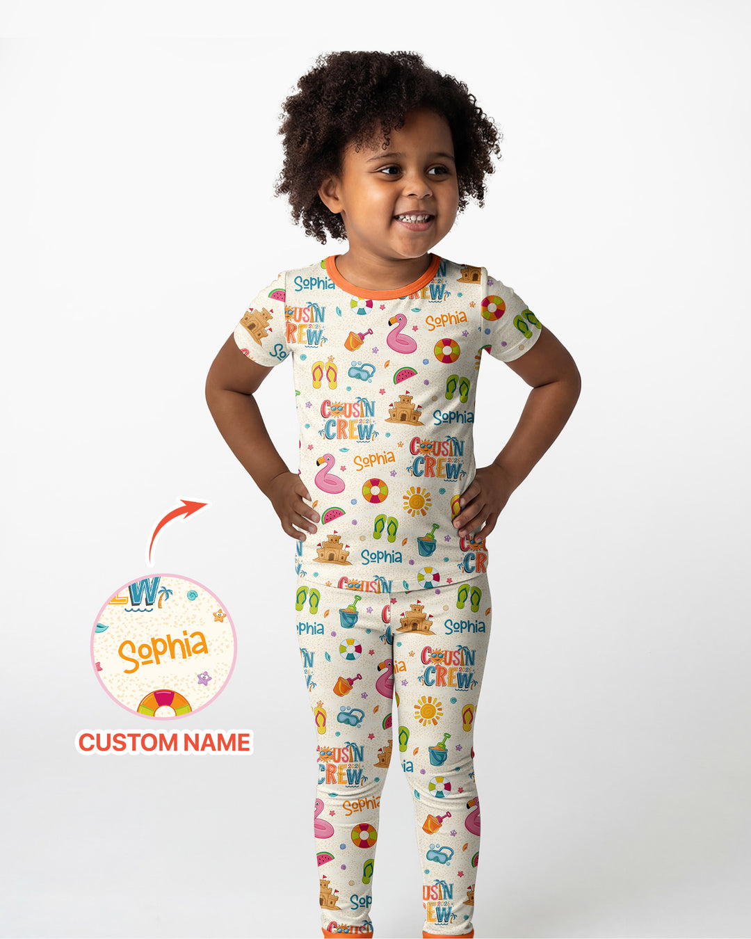 Custom Name Summer 2026 Cousin Crew Bamboo Two Piece Short Sleeve Pajama Set